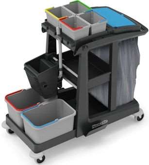 Image de CHARIOT LAVAGE LONG-COMPLET AVEC GRANDES ÉTAGÈRES